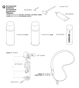 Accessories Diagram and Parts List for HA850 20090900001 & Above Husqvarna Trimmer