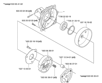 Clutch / Drum Diagram and Parts List for 345RX 2003-05 Husqvarna Brush Cutter
