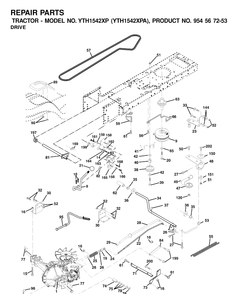 Drive Diagram and Parts List for YTH1542XP (954567253)(2001-01) Husqvarna Lawn Tractor