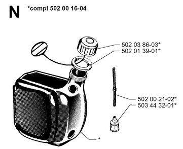 Fuel Tank Diagram and Parts List for 265RX 19991000001-20012600000 Husqvarna Brush Cutter