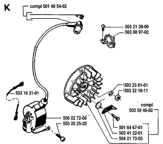 Ignition System Diagram and Parts List for 55 19914000001-19942300000 Husqvarna Chainsaw