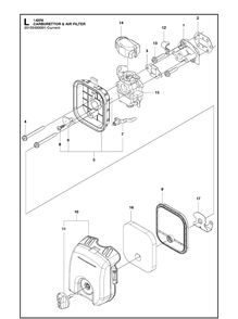 Carburetor And Air Filter 2 Diagram and Parts List for 143RII  Husqvarna Brush Cutter