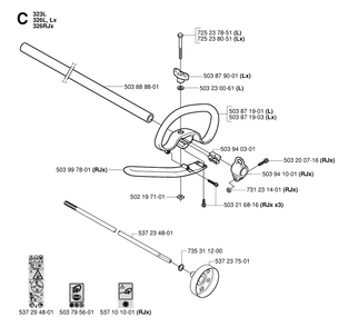 Shaft And Handle Diagram and Parts List for 326L 20061400001 & Above Husqvarna Trimmer