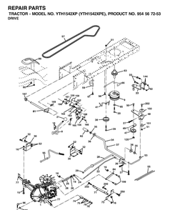 Drive Diagram and Parts List for YTH1542XP (954567253)(2002-02) Husqvarna Lawn Tractor