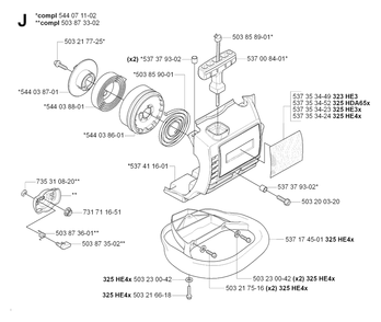 Starter Diagram and Parts List for HA850 20090900001 & Above Husqvarna Trimmer