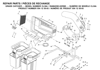 Bagger Diagram and Parts List for 954120093 2001-09 Husqvarna Lawn Tractor Accessories