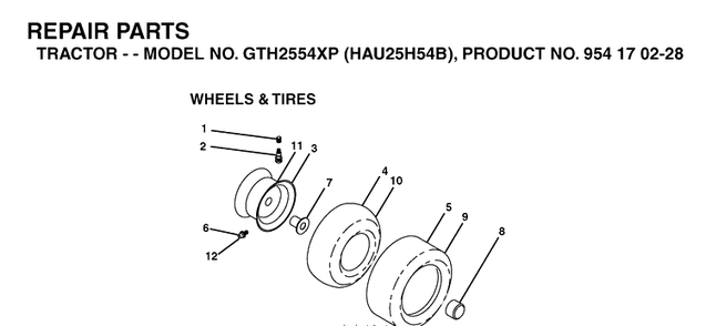 Wheels And Tires Diagram and Parts List for GTH2554XP (HAU25H54B)(2004-09) Husqvarna Lawn Tractor