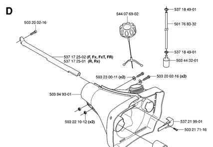 Fuel Tank Diagram and Parts List for 343R 20064000001-20103600000 Husqvarna Brush Cutter