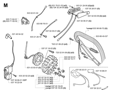 Electrical Diagram and Parts List for 385XP 20051000001-20064000000 Husqvarna Chainsaw