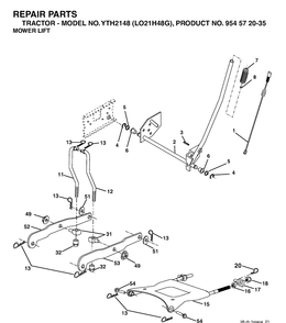 Mower Lift / Deck Lift Diagram and Parts List for YTH2148-LO21H48G 2004-04 Husqvarna Lawn Tractor