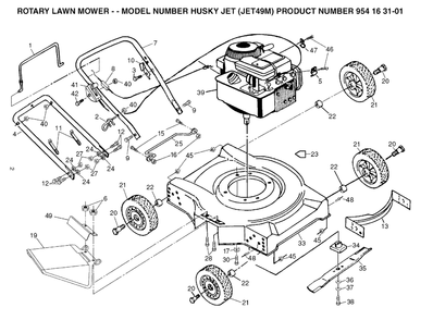 Product Complete Diagram and Parts List for JET49 (954163101-M)(2003-01) Husqvarna Lawn Mower