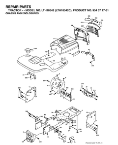 Chassis And Enclosures Diagram and Parts List for LTH18542-LTH18542C 2004-08 Husqvarna Lawn Tractor