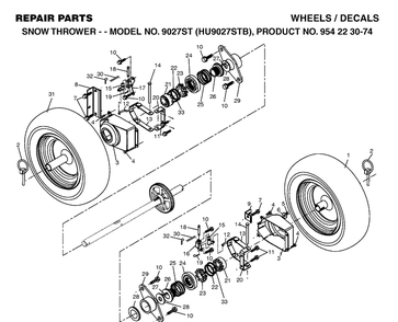 Wheels And Tires Diagram and Parts List for 9027ST (HU9027STB)(2004-03) Husqvarna Snow Blower