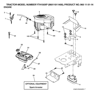 Engine Diagram and Parts List for YTH150XP (96011011400)(2006-01) Husqvarna Lawn Tractor