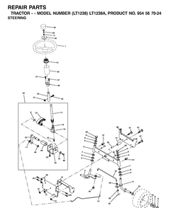 Steering Diagram and Parts List for LT1238-LT1238A 2000-10 Husqvarna Lawn Tractor