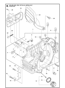 Crankcase Diagram and Parts List for 450 450II-450E-450EII-450 RANCHER-450 RANCHERII Husqvarna Chainsaw