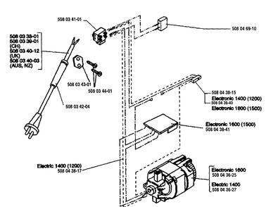 Electrical Components Diagram and Parts List for ELECTRIC1400 1995-09 Husqvarna Chainsaw