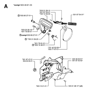 Chain Brake And Clutch Cover Diagram and Parts List for 55 20001900001-Current Husqvarna Chainsaw