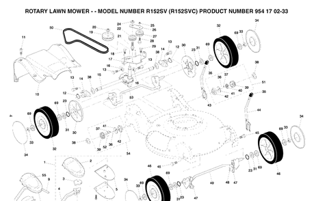 Wheels And Tires Diagram and Parts List for R152-R152SVC 2004-10 Husqvarna Lawn Mower