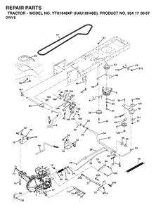 Drive Diagram and Parts List for YTH1848XP (954170057-D)(2003-01) Husqvarna Lawn Tractor