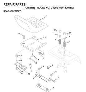 Seat Diagram and Parts List for GT200 (954140011A)(1997-01) Husqvarna Lawn Tractor