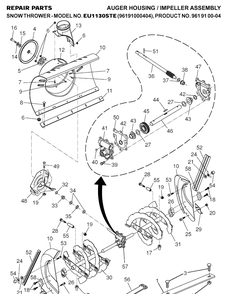 Auger Housing And Impeller Diagram and Parts List for 1130STE (96191000404)(2007-01) Husqvarna Snow Blower