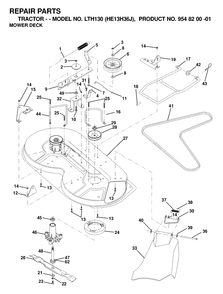 Mower Deck / Cutting Deck Diagram and Parts List for LTH130 (954820001-J)(2000-03) Husqvarna Lawn Tractor