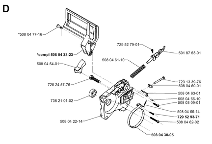 Chain Brake Diagram and Parts List for 1400 19984000001 & Above Husqvarna Chainsaw
