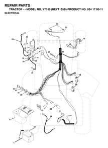Electrical Diagram and Parts List for YT150 (954170011-B)(1998-12) Husqvarna Lawn Tractor