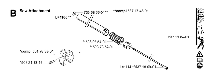 Shaft Diagram and Parts List for 326P 20042300001-20062700000 Husqvarna Pole Saw