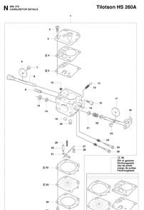 Carburetor Details Diagram and Parts List for 272XP 20091400001-20163200000 Husqvarna Chainsaw