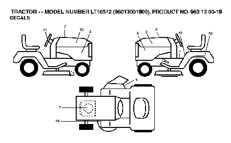 Decals Diagram and Parts List for LT16542 (96013001900)(2006-02) Husqvarna Lawn Tractor