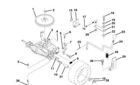 Transmission 2 Diagram and Parts List for LT125 (HE12536C)(1998-03) Husqvarna Lawn Tractor