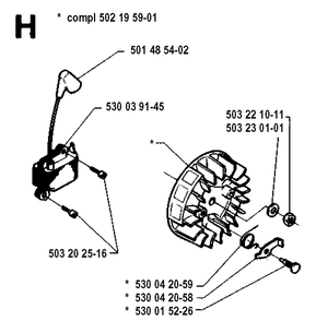 Ignition System Diagram and Parts List for 232R 19940600001-19954500000 Husqvarna Brush Cutter