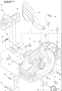 Crankcase Diagram and Parts List for 450E 2009-02 Husqvarna Chainsaw