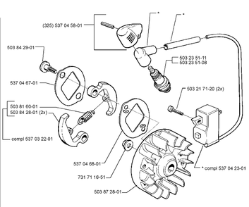 Flywheel Assembly Diagram and Parts List for 325LX 1999-03 Husqvarna Trimmer