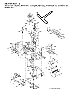 Mower Deck / Cutting Deck Diagram and Parts List for YTH1542XP (HAU15H42G)(2004-09) Husqvarna Lawn Tractor