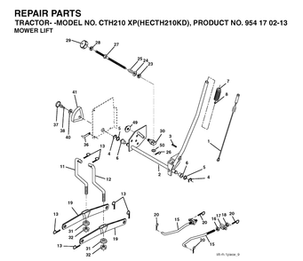 Mower Lift / Deck Lift Diagram and Parts List for CTH210XP (HECTH210KD)(2004-06) Husqvarna Lawn Tractor