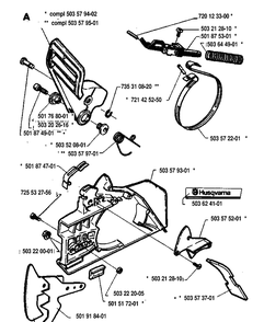 Chain Brake Diagram and Parts List for 288 19933600001-19974900000 Husqvarna Chainsaw