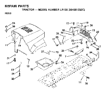 Hood Diagram and Parts List for LR125 (954001202C)(1995-03) Husqvarna Lawn Tractor