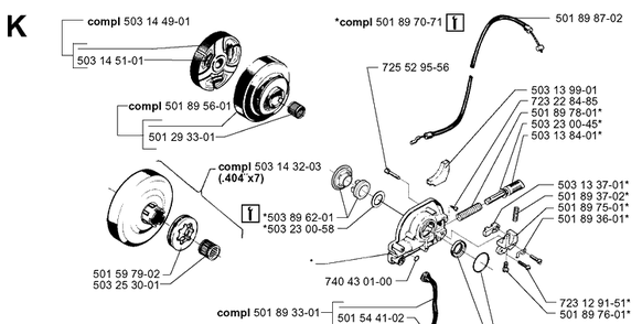 Clutch And Oil Pump Diagram and Parts List for 3120 20000600001-20013500000 Husqvarna Chainsaw