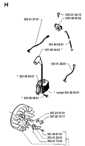Ignition System Diagram and Parts List for 45 19912200001-19952300000 Husqvarna Chainsaw