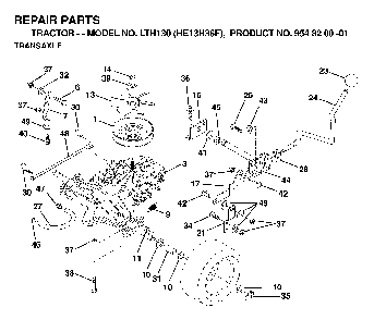 Transmission Diagram and Parts List for LTH130 (HE13H36F, 954820001)(1998-12) Husqvarna Lawn Tractor