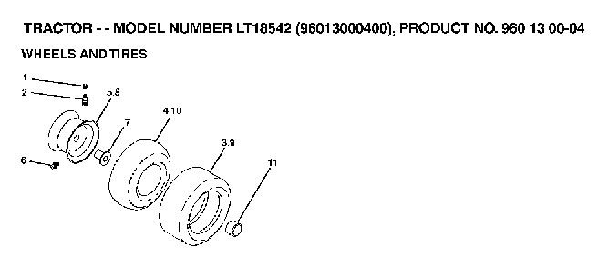 Wheels And Tires Diagram and Parts List for LT18542 (96013000400)(2006-03) Husqvarna Lawn Tractor