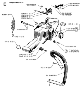 Fuel Tank And Handle Diagram and Parts List for 268 19970100001-19994500000 Husqvarna Chainsaw