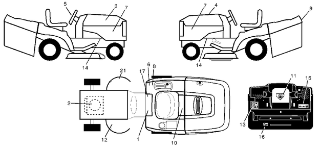 Decals Diagram and Parts List for CT130 (954170017-C)(2000-02) Husqvarna Lawn Tractor