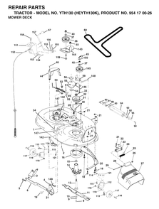 Mower Deck / Cutting Deck Diagram and Parts List for YTH130 (954170026-K)(2001-01) Husqvarna Lawn Tractor