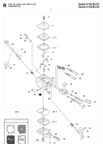 Carburetor Details Diagram and Parts List for 343FRM  Husqvarna Brush Cutter