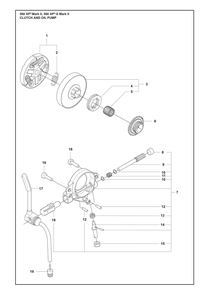 Clutch And Oil Pump Diagram and Parts List for 560XPMARKII  Husqvarna Chainsaw