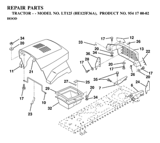 Hood Diagram and Parts List for LT125 (954170002-A)(1997-03) Husqvarna Lawn Tractor